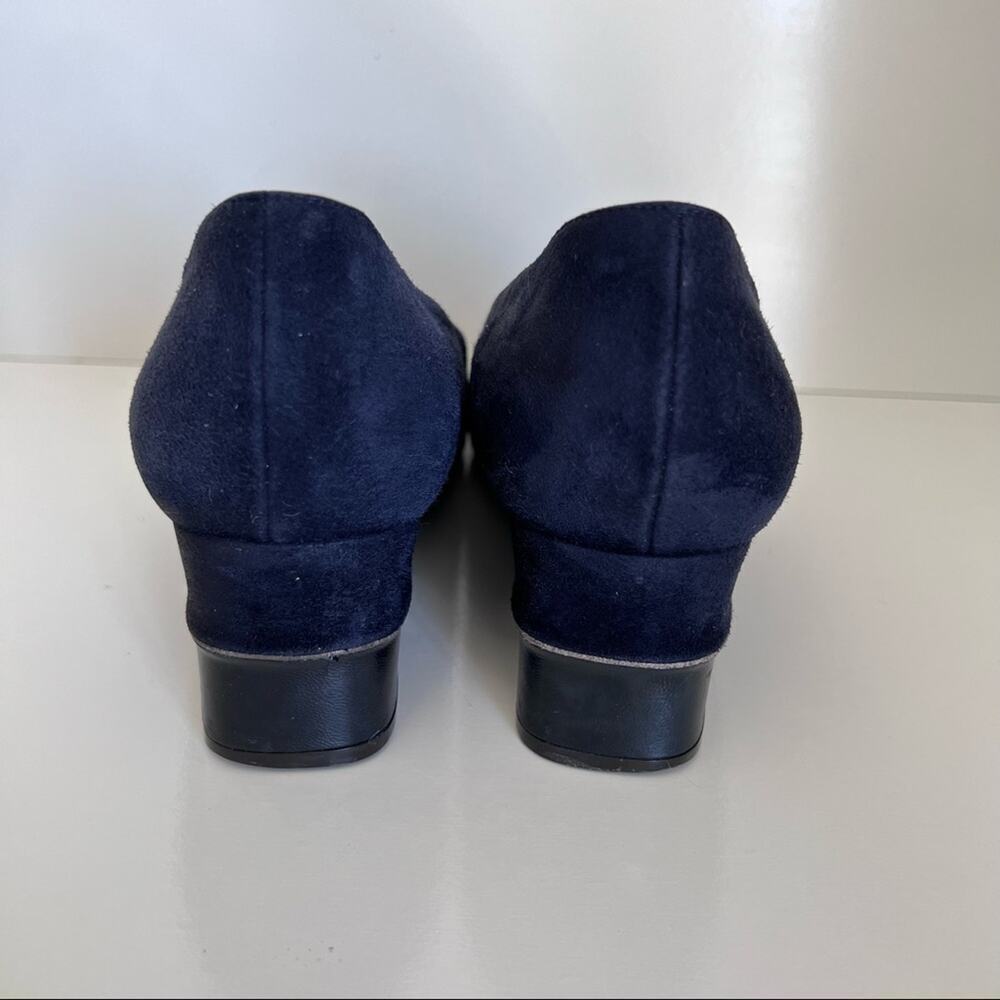 Bruno Magli Classic Suede Block Leather‎ Chunky Navy Heels Pumps - Picture 5 of 12